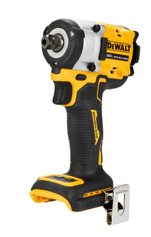 DEWALT DCF922 front view impact wrench with battery pack, yellow/black, compact