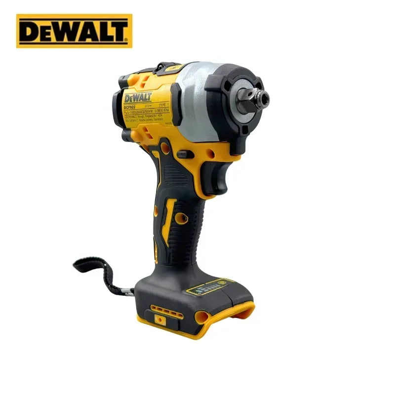 DEWALT DCF922 detail close-up showing LED light and variable trigger, yellow/black