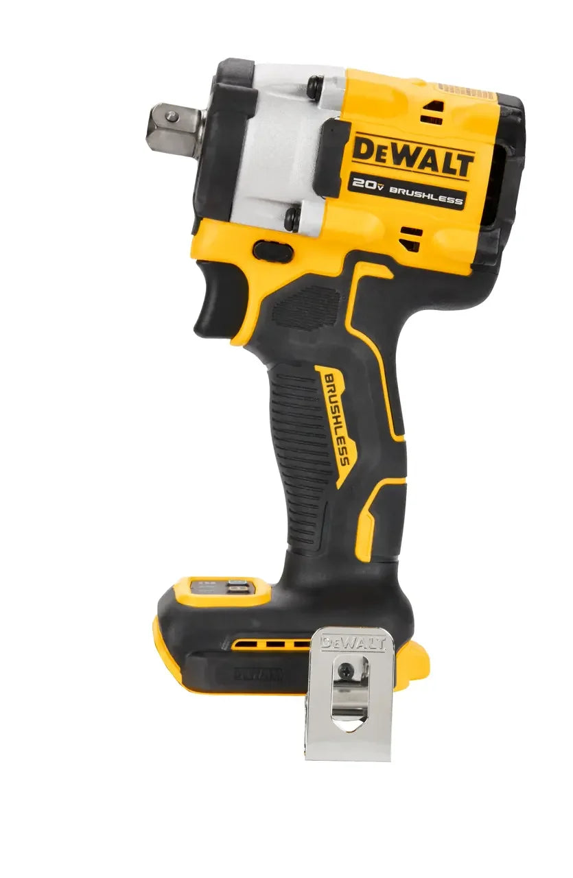 DEWALT DCF922 side view cordless impact wrench, compact design, yellow/black