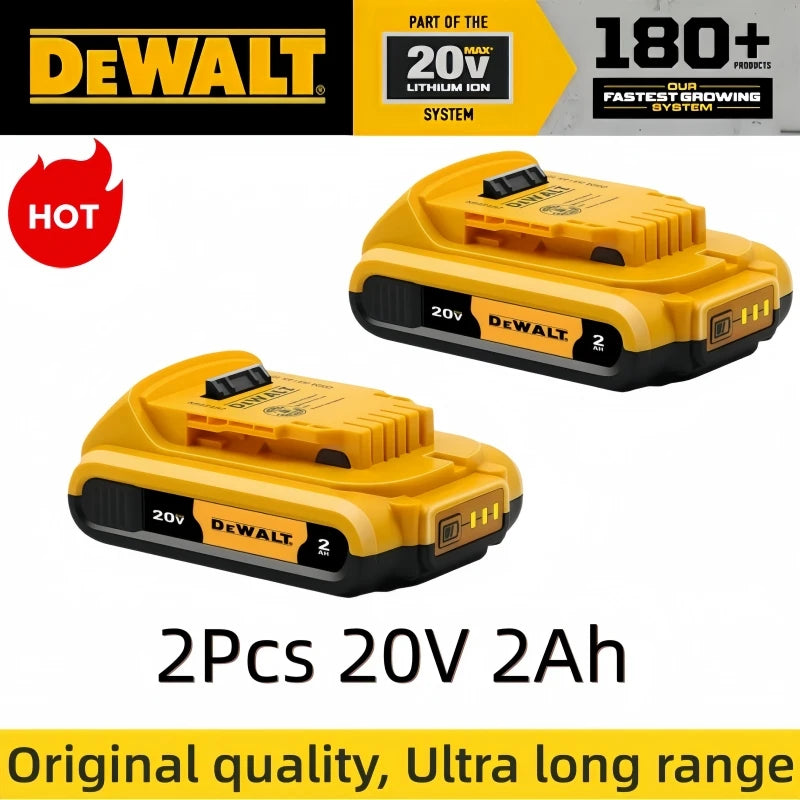 DeWalt 20V battery packaging, two-pack in black and yellow