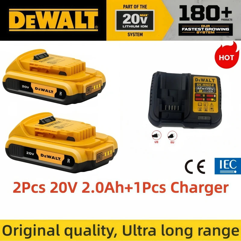 DeWalt 60V battery set packaging, three pieces with charger in black and yellow