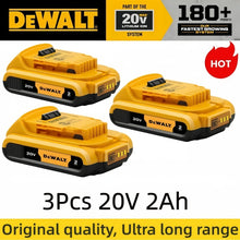 DeWalt 20V battery packaging, three-pack in black and yellow