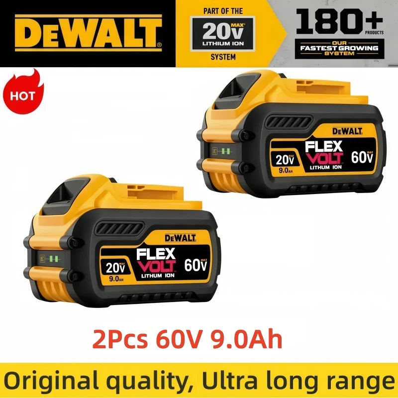 Dewalt 60V 9Ah two-battery packaging, yellow and black