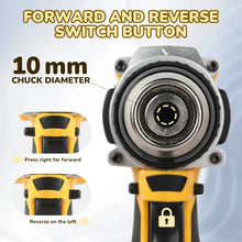 DEWALT DCD805 detail close-up, yellow black chuck and motor