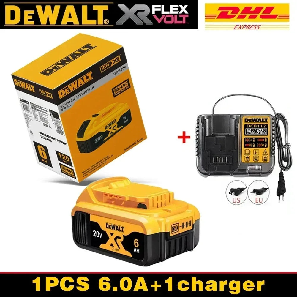 DeWALT battery and charger packaging, yellow and black, 1 piece, 6Ah