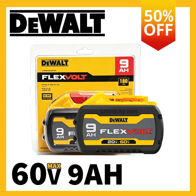 DEWALT FlexVolt battery packaging, yellow and black with 60V and 9Ah