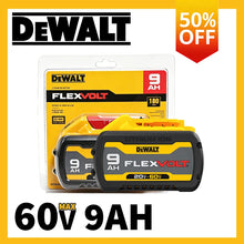 DEWALT FlexVolt battery packaging, yellow and black with 60V and 9Ah