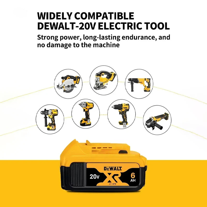 Dewalt 20V MAX 6.0Ah battery close-up with electric tool compatibility