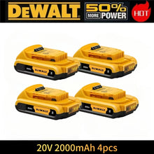 Dewalt DCB200 four-pack batteries front view, yellow and black