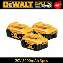Dewalt DCB200 three battery packs packaging, yellow and black