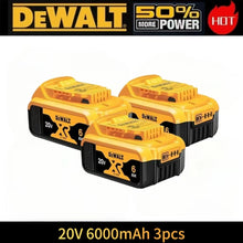 Dewalt 20V 6000mAh batteries (3-pack) in yellow and black packaging, front view