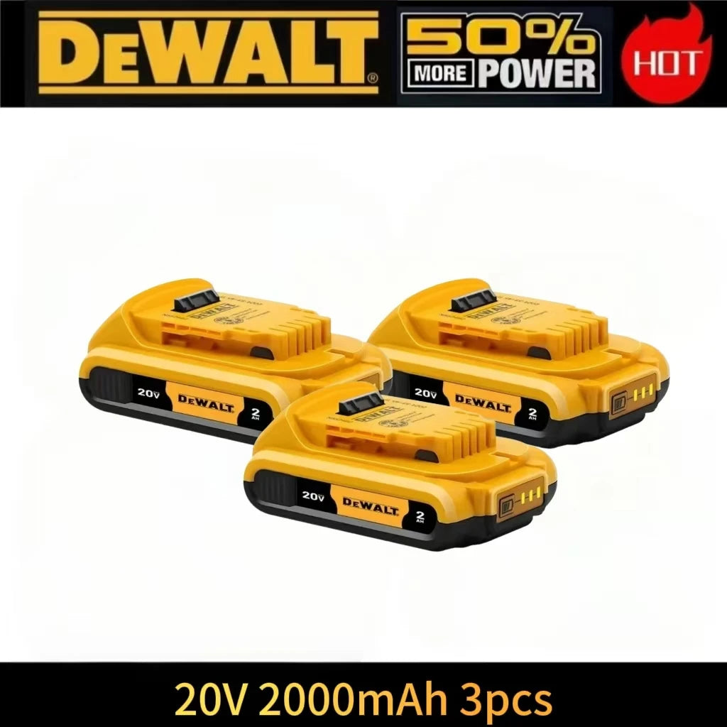 DeWalt 20V battery pack packaging, three yellow-and-black pieces