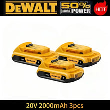 DeWalt 20V battery pack packaging, three yellow-and-black pieces