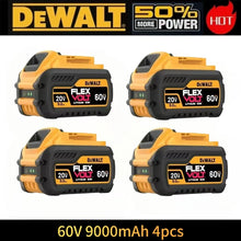 DeWalt 60V/20V battery pack front view, yellow and black