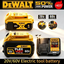 Dewalt battery packaging, yellow and black, 20V/60V compatibility