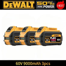 DeWalt 60V battery pack packaging, three yellow-and-black pieces