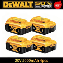 DeWalt 20V battery packs packaging, four yellow-and-black packs