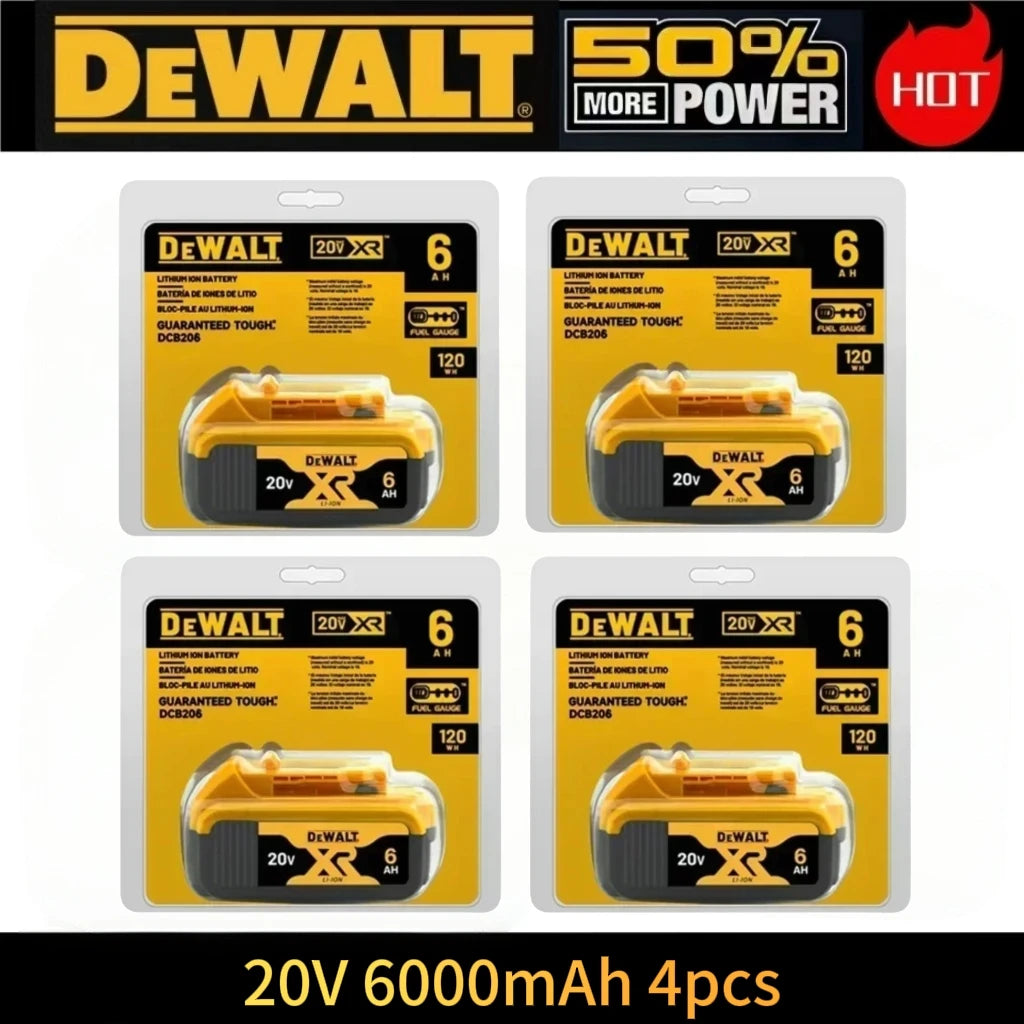 DeWalt 20V lithium battery 4-pack packaging, yellow and black with medium-capacity batteries