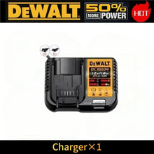 DeWalt battery charger packaging, black and yellow with digital display