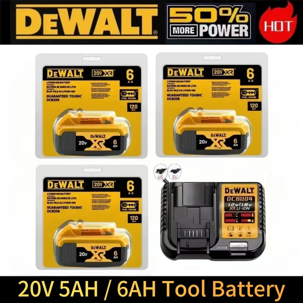 DeWalt 20V battery packaging, yellow and black, front view