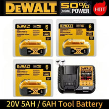 DeWalt 20V battery packaging, yellow and black, front view