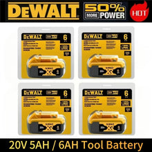 DeWalt 20V battery packaging, yellow and black, front view