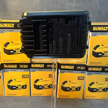 Dewalt 20V battery back view, black pack with ventilation slots