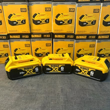 Dewalt 20V battery packs lifestyle, yellow and black, multiple sizes