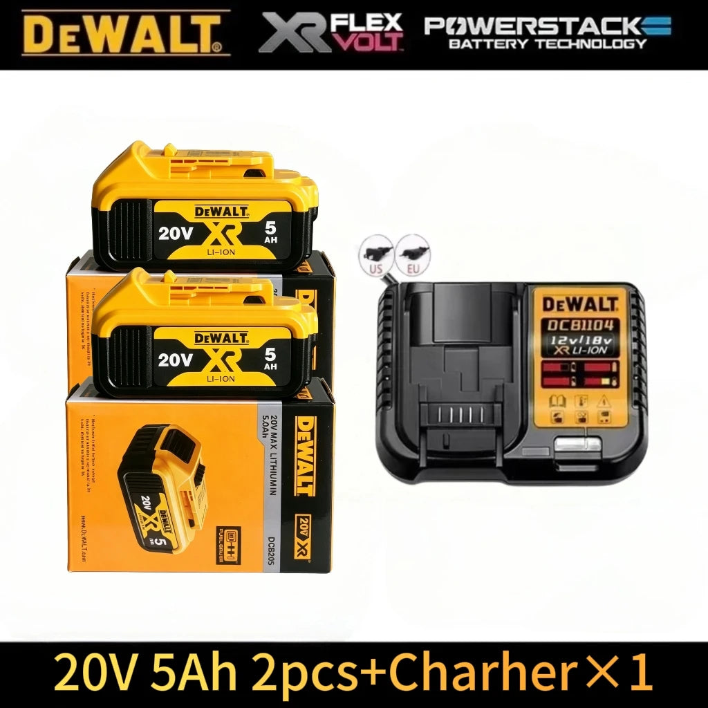 Dewalt 20V battery and charger set packaging, yellow and black