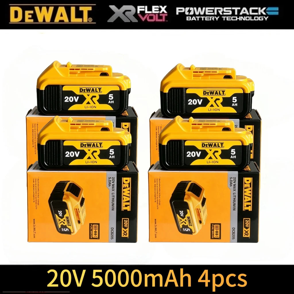 Dewalt 20V battery pack packaging, four yellow and black packs