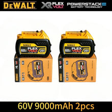 Dewalt 20V battery pack packaging, three packs on solid background