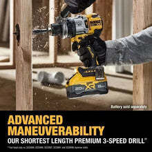 DEWALT DCD1007 side view, yellow and black cordless hammer drill