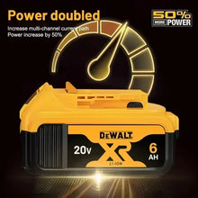 20V DeWALT battery pack yellow-black with gauge indicator detail