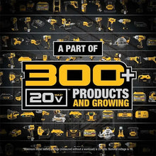 Dewalt FlexVolt battery product range, yellow and black tools on white