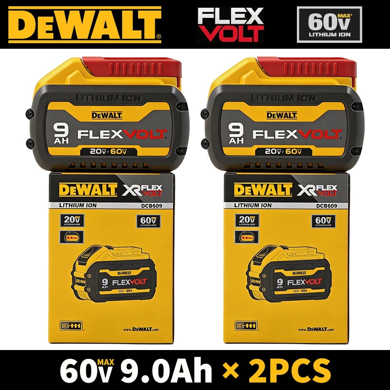 Dewalt FlexVolt battery packaging, yellow and black front view