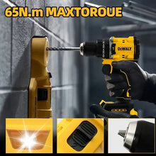 DEWALT DCD805 detail close-up, drill bit and battery indicator