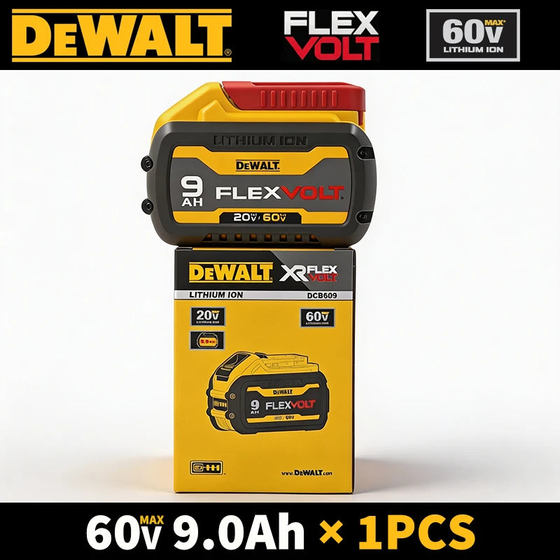 Dewalt battery packaging showing 60V 9.0Ah FlexVolt details