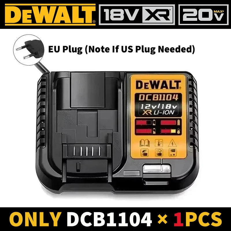 Dewalt charger packaging with EU plug specifications for batteries