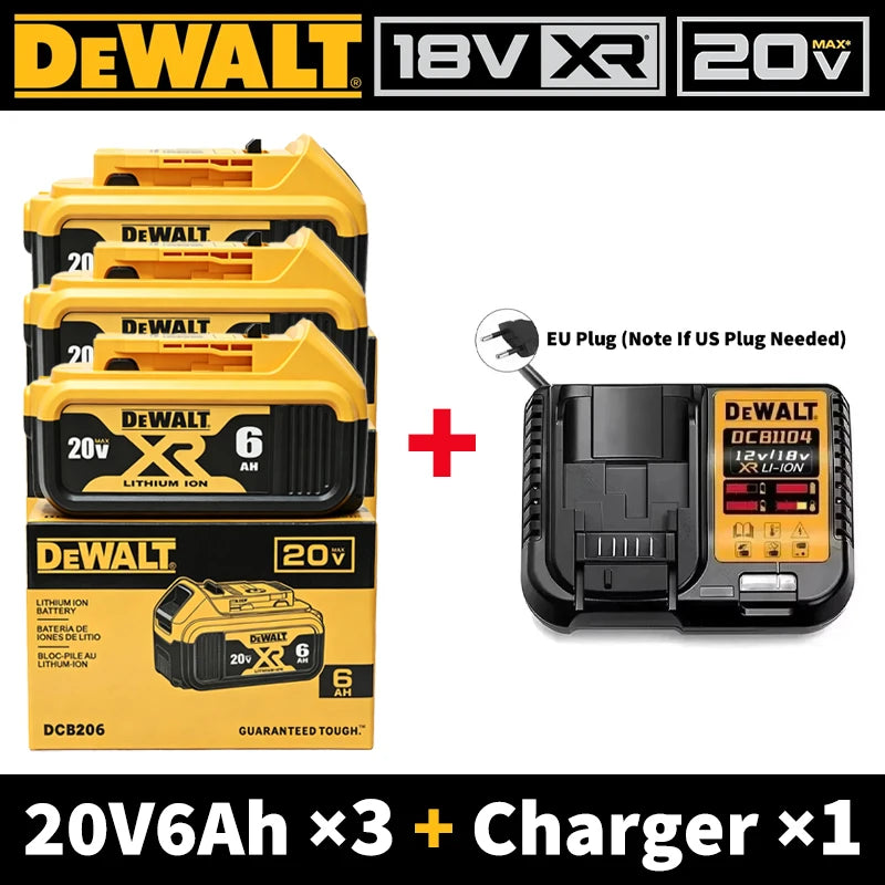 DEWALT DCB206 packaging with charger, yellow-black 20V 6Ah battery
