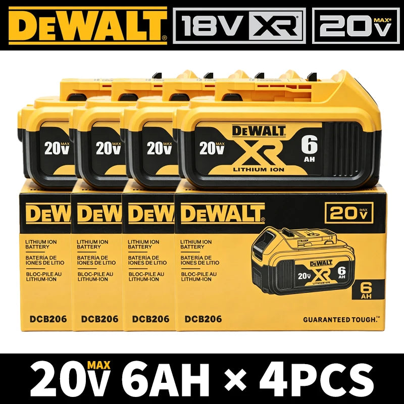 DEWALT DCB206 packaging front view, yellow-black 20V 6Ah battery
