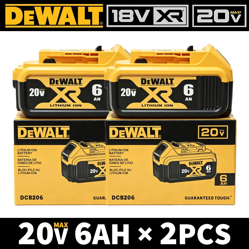 DEWALT DCB206 packaging front view, yellow-black 20V 6Ah battery