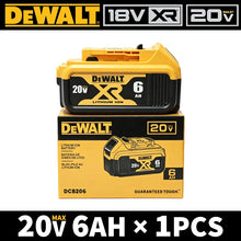 DEWALT DCB206 packaging front view, yellow-black 20V 6Ah battery