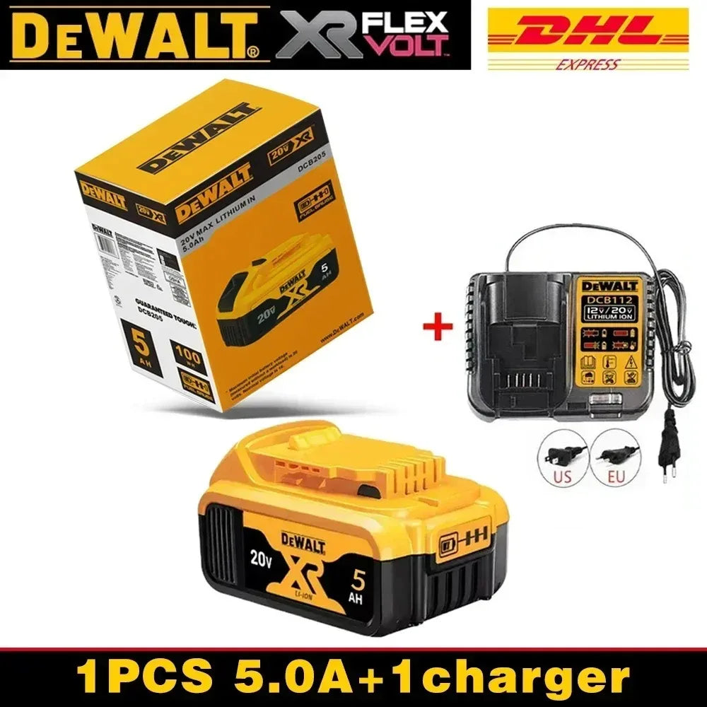 DeWALT 20V battery and charger packaging, yellow and black