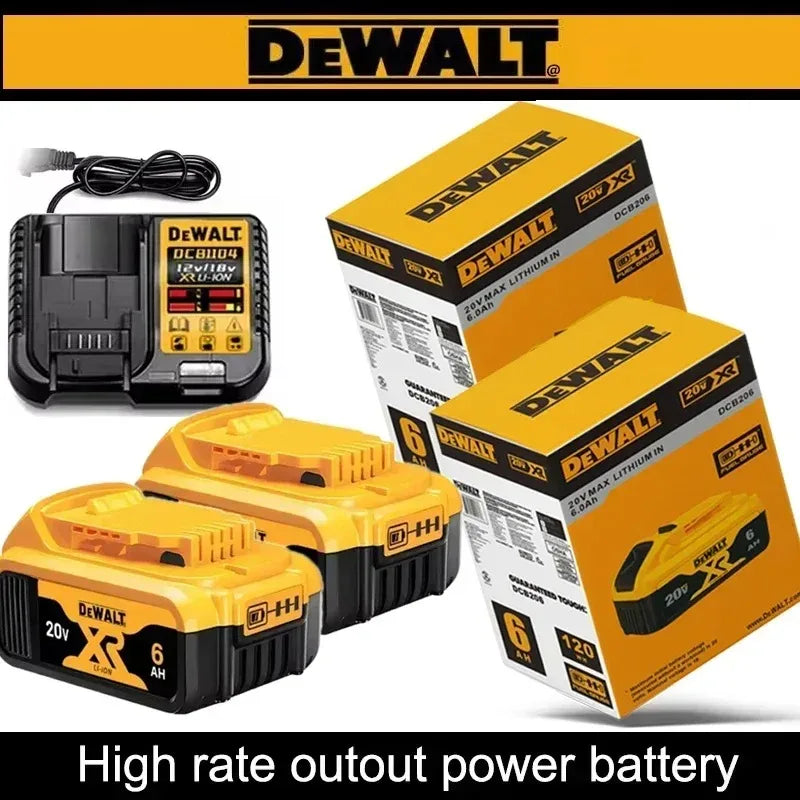 DEWALT 20V battery pack, yellow and black packaging shot