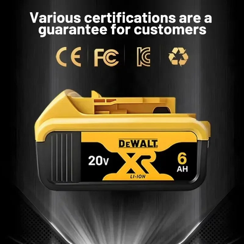 Dewalt battery pack detail in yellow and black on white
