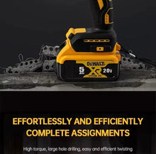 Dewalt battery pack efficiency detail in yellow and black