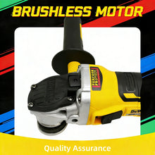 DEWALT DCG405N lifestyle shot showing powerful cordless angle grinder in yellow and black