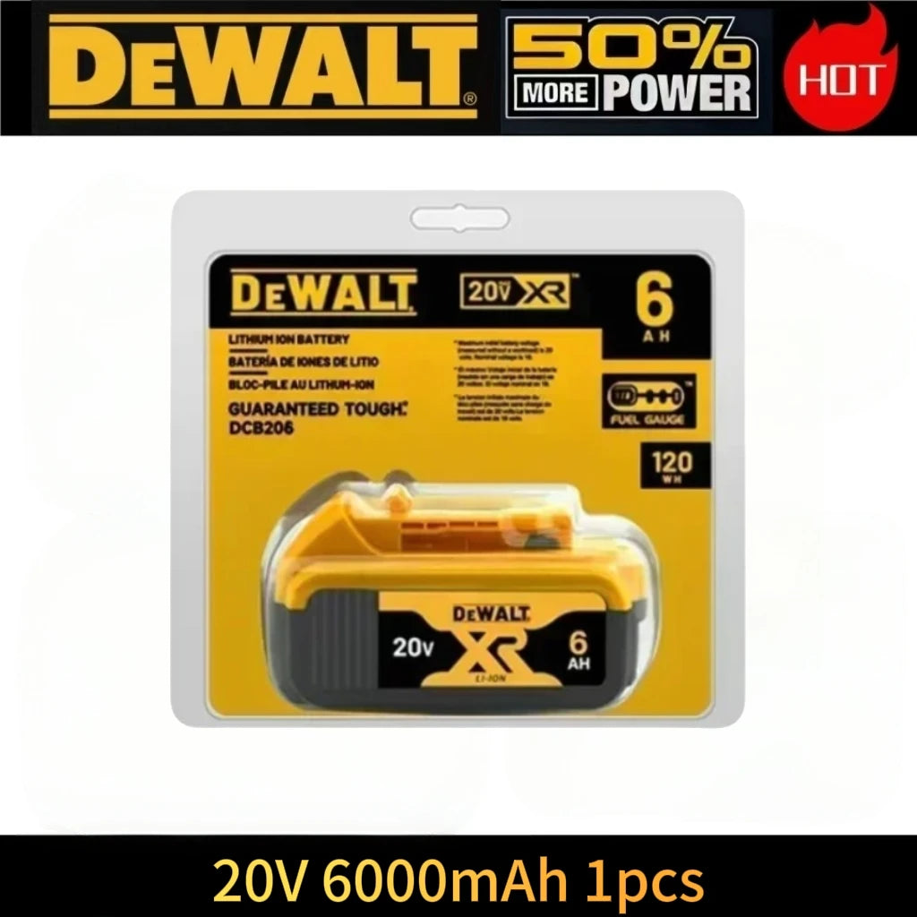 DeWalt 20V 6000mAh battery packaging, yellow and black, compatible with DEWALT tools