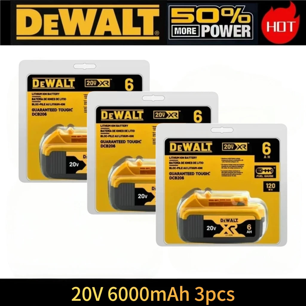DeWalt 20V battery pack packaging, yellow and black, 6000mAh capacity