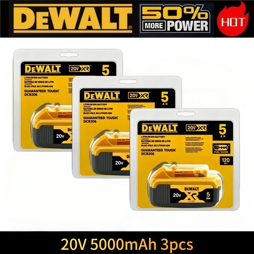 DeWalt 20V battery pack set packaging, yellow and black, 5000mAh capacity